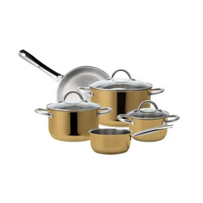Imagen de Echtwerk Juego de 8 cacerolas acero inoxidable Con tapa cristal 3 Para todas las cocinas Edición Oro