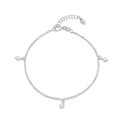 Imagen de Amberta Tobillera de Bolitas para Mujer en Plata Ley 925 con Perlas Agua Dulce: Pulsera Colgantes Perla 4 5mm 25 cm