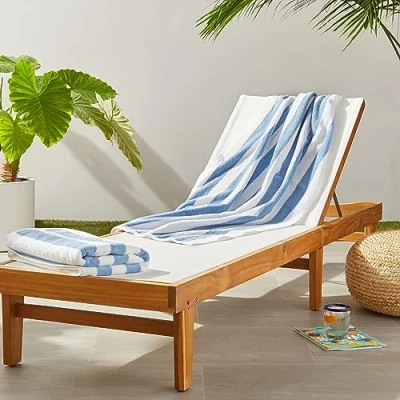 Imagen de Amazon Basics Paquete de 2 toallas playa y piscina, rizo 100 % algodón, suave absorbente, (76 x 152 cm), Azul Claro
