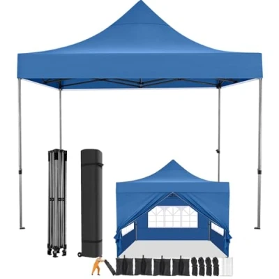 Imagen de COBIZI Carpa Plegable 3x3 con Pared Lateral,Impermeable Plegable,Carpas para Exteriores Pergola,Cenadores Jardin Fiesta Camping Playa (3 por 3m Azul)