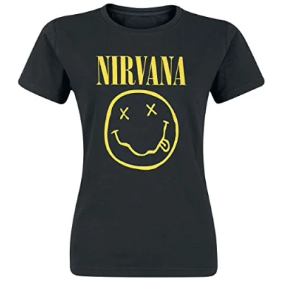 Imagen de Nirvana Smiley Logo Mujer Camiseta Negro S 100% algodón Regular