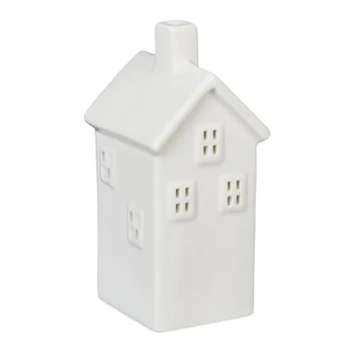 Imagen de Relaxdays Casita Portavelas de Cerámica, Casa Luz para 1 Vela Té, 14 x 6,5 7 cm, Portacandelitas, Blanco, 6.5 cm