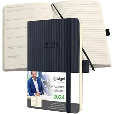 Imagen de SIGEL C2425 Conceptum Agenda organizadora semanal 2024, aprox. A6, negro, tapa blanda, 2 páginas = izquierda semana vista, 176