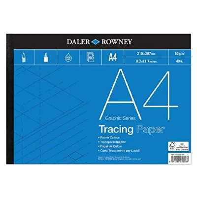 Imagen de Daler Rowney Graphic Series Bloc de papel calco superficie lisa 90 g/m², A4, pegado en 1 cara, ideal para artistas profesionales y estudiantes