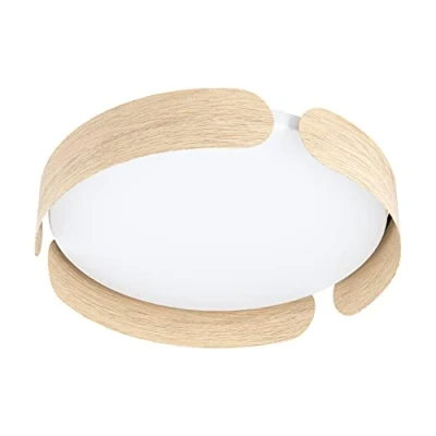Imagen de Eglo LED lámpara de techo Valcasotto, 1 llama minimalista, salón metal con aspecto madera, plástico en blanco, dormitorio blanco cálido