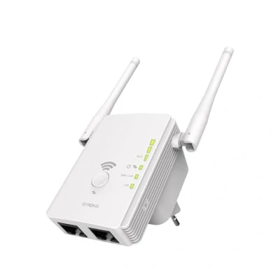Imagen de STRONG WIFI Amplificador Repetidor 300 Mbps Compatible Con Box/Router 1 Puerto Ethernet LAN + WAN/LAN Doble Banda 2,4 GHz 5 2 Antenas Externas Blanco