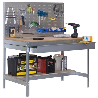 Imagen de Simon Rack Banco de Trabajo Taller, Capacidad Carga 600 kg, 1445x1510x610 mm, Mesa Trabajo, 1 Cajón, Galvanizado/Madera BT2