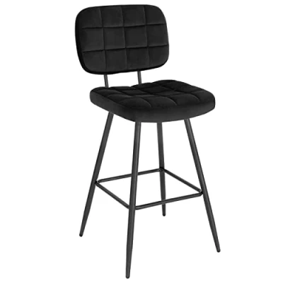 Imagen de EUGAD Taburete Bar, Alto de Cocina con Respaldo y Reposapiés, Tapizado en Terciopelo, Armazón Metálico, Altura Asiento 68,5 cm, Negro,1042BY 1