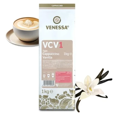 Imagen de VENESSA VCV 1 Cappuccino Vanilla 5 x kg Bolsa de pie Café instantáneo con sabor a vainilla Paquete perfecto cremoso fina nota para sus clientes Adecuado
