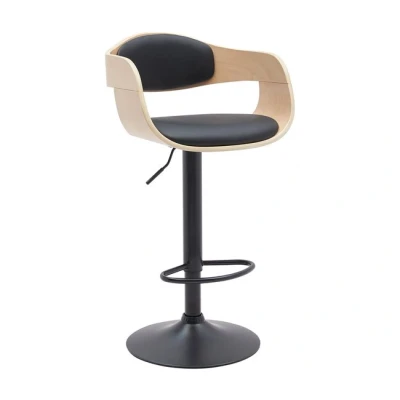 Imagen de CLP Taburete de Bar Kingston Madera con Base Metálica I Silla Giratoria Cocina Tapizada En Polipiel o Tela, Color:Natural/Negro, Material Base:Cuero Sintetico