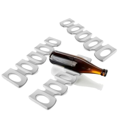 Imagen de COM FOUR® Portabotellas 3x Estante para botellas plegable Ayuda apilar en el refrigerador Esterilla de silicona (gris)