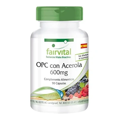 Imagen de Fairvital OPC 600mg con Vitamina C de Extracto Semilla Uva + Acerola VEGANO Dosis elevada 90 Cápsulas Calidad Alemana
