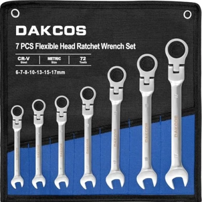 Imagen de DAKCOS Juego de llaves carraca cabeza flexible 7 piezas 6 17 mm combinadas métricas CR V
