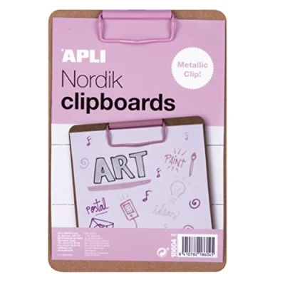 Imagen de APLI 18604 Clipboard Portapapeles madera A5 clip rosa Nordik Collection