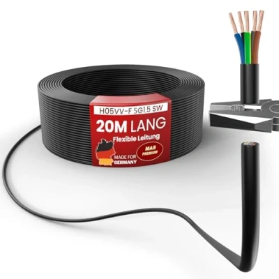Imagen de MAS Premium de 5 a 100 m manguera plástico H05VV F 2, 3 o x 0,75; x1; x1,5 x2,5 y 4G0,75 Cable flexible para dispositivos (H05VV 5G1,5 SW, 20 m)