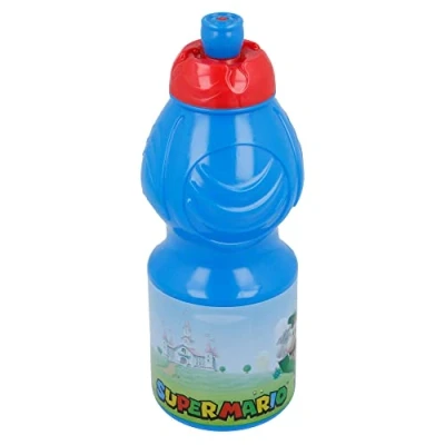 Imagen de Botella de agua plástico infantil con cierre anti goteo 400 ml Super Mario