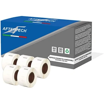 Imagen de Aftertech 5x 99017 12,5x51mm Rollos de etiquetas adhesivas compatibles (220 etiquetas/rollo = 1100 totales) para Dymo LabelWriter Seiko SLP etiquetadoras impresoras S0722460 5x99017