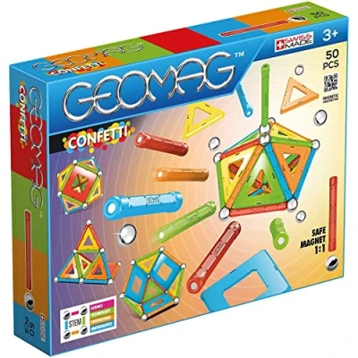 Imagen de Geomag Classic Confetti 50 Piezas Construcciones Magnéticas Juguetes para Niños 3 Años Fabricación Suiza Bloques de Construcción con 16 Varillas, 14 Bolas, 20 Losetas Juegos Magnéticos Stem