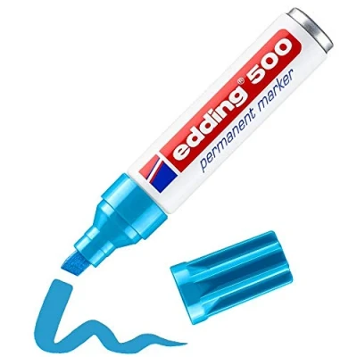 Imagen de edding 500 marcador permanente azul claro 1 rotulador punta biselada 2 7 mm resistente al agua, de secado rápido, rotuladores indelebles para cartón, plástico, madera, metal, vidrio