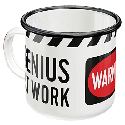 Imagen de Nostalgic Art Taza esmaltada retro, Genius At Work Idea de regalo para gamers, Copa camping, diseño vintage con frase, 360 ml