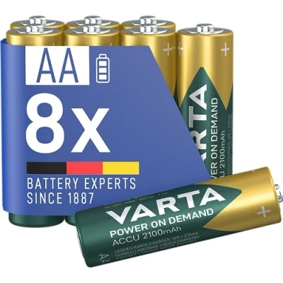 Imagen de VARTA Pilas AA, recargables, paquete de 8, batería recargable, Power on Demand, 2100 mAh Ni Mh, precargadas, listas para usar