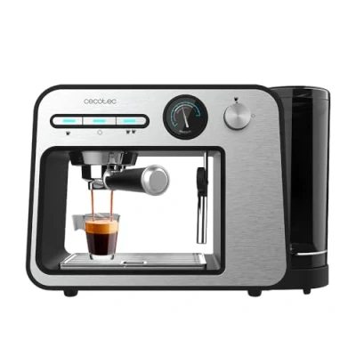 Imagen de Cecotec Cafetera Espresso Power 20 Square Pro, 1450 W, bares, ThermoBlock, Vaporizador, 2 Tazas de café, Depósito agua extraíble 1 Litro, Bandeja calienta