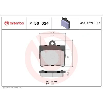 Imagen de BREMBO P 50 024 Juego de pastillas freno excl. contacto avisador desgaste sin accesorios MERCEDES BENZ: Clase C Berlina, E Coupé