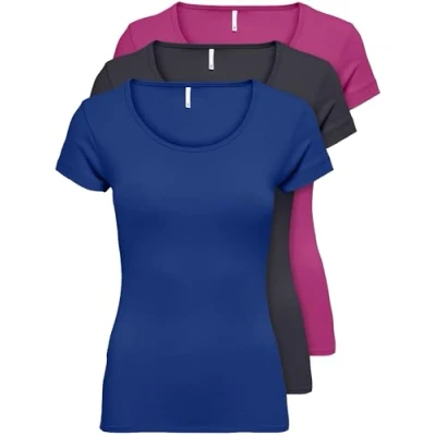 Imagen de ONLY 15209153 Paquete de 3 camisetas para mujer, color negro o blanco, básicas manga larga en las tallas XS, S, M, L, XL, Color: 4, S