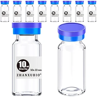 Imagen de ZHANXUBIO Viales estériles vacíos con puerto de inyección autorreparable y tapa plástico aluminio, paquete estéril (10 ml, transparente, 10 unidades)