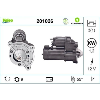 Imagen de VALEO 201026 Motor de arranque 12 1,2 9 PEUGEOT: 206 Hatchback, 307 SW, 106 II CITROËN: Saxo Xsara Picasso, C15 Furgón