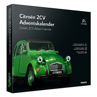 Imagen de Franzis 55154 2 Calendario de Adviento Citroën CV (Pato) en verde, kit construcción vehículos a escala 1:38, módulo sonido y libro acompañamiento, para mayores 14 años, coloré