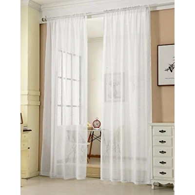 Imagen de WOLTU Cortinas Translúcida 2 Piezas Cortina Visillo para Ventena Dormitorio Salon Aspecto de Lino 140x245 cm Gasa Moderno Blanco VH5859ws