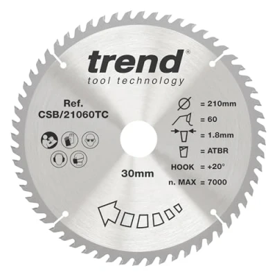 Imagen de Trend CraftPro Hoja de sierra circular TCT para corte fino, 210 mm diámetro x 60 dientes 30 interior, punta carburo tungsteno, CSB/21060TC