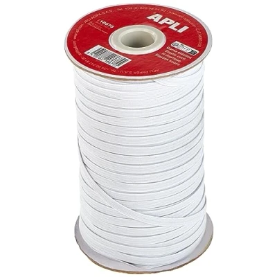 Imagen de APLI 18675 Bobina de Cuerda elástica Plana 5 mm x 100 m en Color Blanco Multiusos ( Ideal para Manualidades)