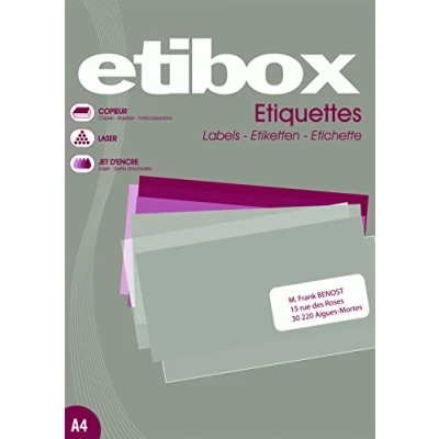 Imagen de ETIBOX 119760 100 etiquetas adhesivas blancas 210 x 297 mm Impresoras: láser, inyección de tinta, copiadoras