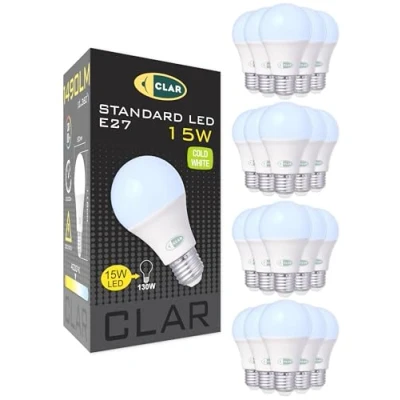 Imagen de CLAR Bombillas LED E27 Luz Fria, Bombilla Blanco Frio, 6500K, E27, LED, 15W (Pack 20)
