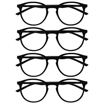 Imagen de OPULIZE Met Gafas de Lectura 4 Pack Montura Redonda Negra Resistente a Arañazos Bisagras Muelle Ordenador Gaming Antirreflejante Hombre Mujer RRRR60 1 +3.50