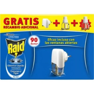 Imagen de Raid Eléctrico Anti Mosquitos Comunes y Tigre 90 Noches con Aplicador 2 Recambios 54 Mililitros (2 x 27ml), El embalaje puede variar