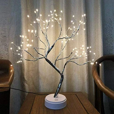 Imagen de Lámpara de árbol abedul iluminada con 108 luces LED hasta 50,8 cm, preiluminado, USB y funciona pilas, interruptor táctil actualizado, alambre cobre para