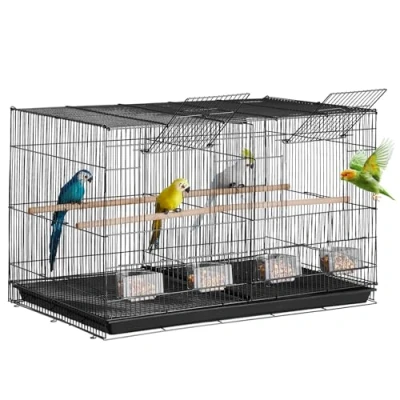 Imagen de VEVOR Jaula para Pájaros de 760 x 465 mm, Periquitos Pequeños con Divisor, 5 Perchas y 4 Comederos, Metal Resistente Loros, Canarios, Agapornis, Negro