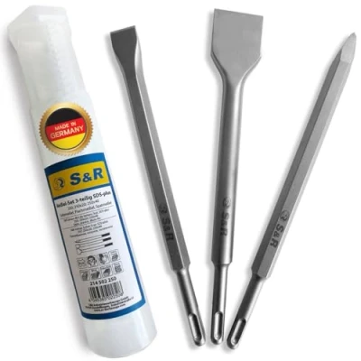 Imagen de S&amp;R Juego Cinceles SDS Plus 250mm Tres largo puntiagudo plano Calidad Profesional Made in Germany