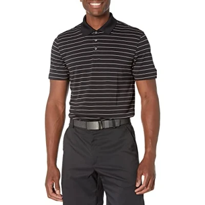 Imagen de Amazon Essentials Polo de Golf Secado Rápido Ajuste Entallado Hombre, Negro Rayas, M