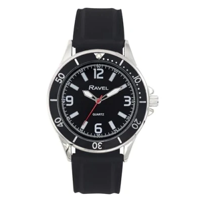 Imagen de Ravel Reloj Deportivo para Hombre con Correa de Silicona y aro Superior Negro en Caja Plateada Cuarzo Analógico RS002.03
