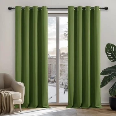 Imagen de Deconovo Cortinas Opacas para Interiores, 2 Piezas, 160 cm de Alto, térmicas Modernas el salón, con ollados, 107 x (Ancho Alto), Verde