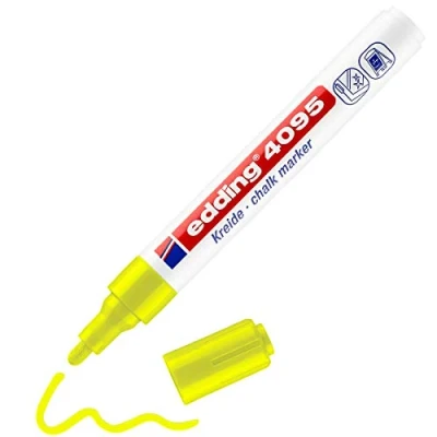 Imagen de edding 4095 marcador de tiza amarillo neón 1 rotulador punta redonda 2 3 mm para cristal borrables pizarras, vidrio y espejos líquida cobertura opaca