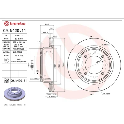 Imagen de BREMBO Disco de freno 365mm 30mm 8 ventilación interna revestido 09.N420.11 Discos freno,