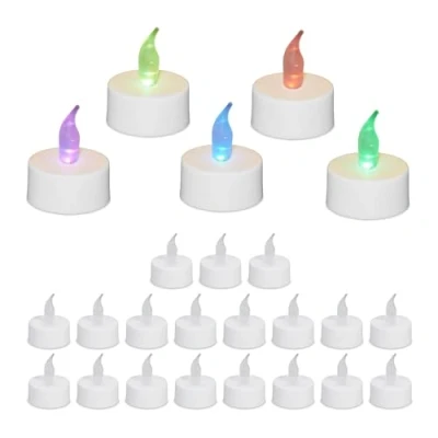 Imagen de Relaxdays Cambio de Color, Juego Unidades Velas Led Pequeñas con Luz Multicolor, Set 24 Tea Lights, Eléctricas, sin Llama, 4,5 x 3,5 cm, Blanco