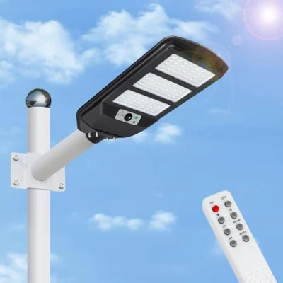 Imagen de Aigostar 150W Farola solar LED exterior con sensor de movimiento, mando a distancia, 1500LM luz blanca. Foco potentes temporizador, impermeable protección IP65. No incluye soporte