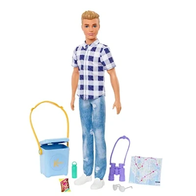 Imagen de BARBIE BRAND Cosa de dos Ken camping Muñeco rubio con camisa cuadros, vaqueros y accesorios excursión, juguete 3 años (Mattel HHR66)