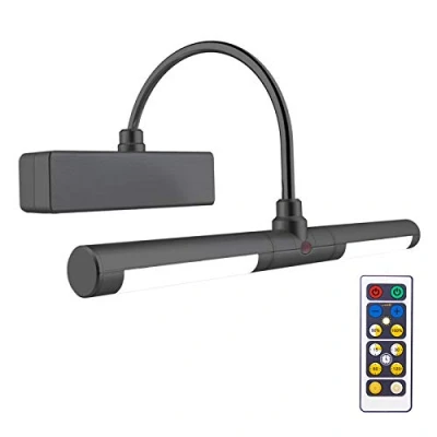 Imagen de HONWELL Luz LED Inalámbrica a Batería con Control Remoto, Cabezal de Giratorio 8.8 Pulgadas 3 Modos Iluminación, Regulable Marco Luces Lámpara Pared para Pintar,Espejo,Color Negro